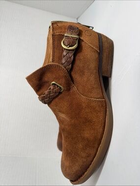 Born Suede Braided Strap Ankle Bootie - Brown